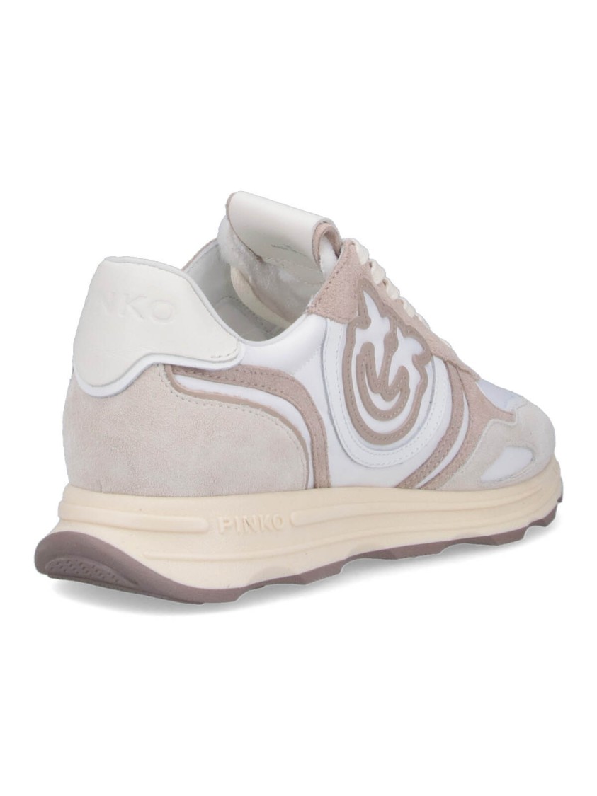 Shop Pinko Logo Sneakers – Beige Suede/white Nylon