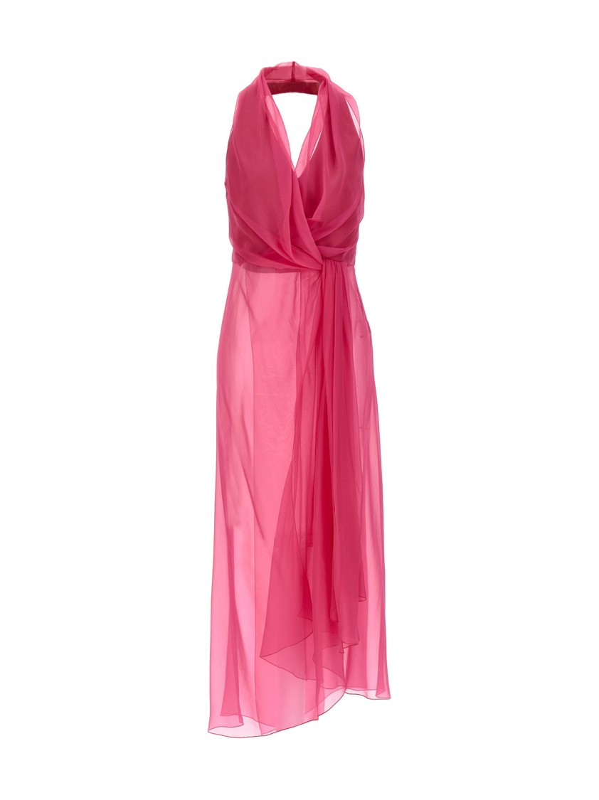 Alberta Ferretti Silk Chiffon Top With Draping In Pink