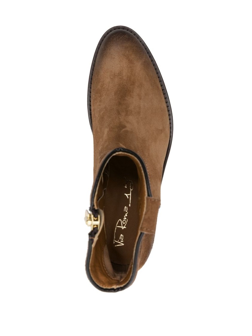 Shop Via Roma 15 Camel Brown Calf Suede Ankle Boots