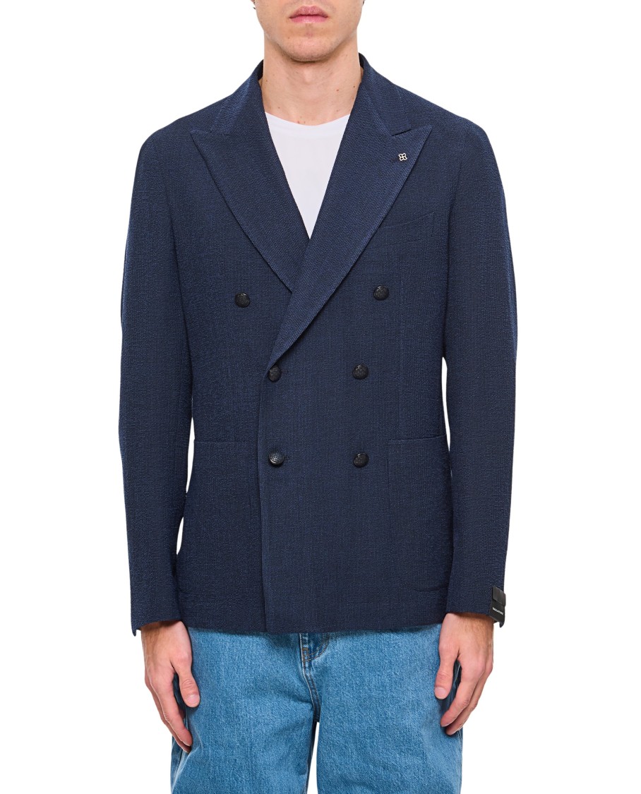 TAGLIATORE TAGLIATORE SINGLE-BREASTED BLUE JACKET WITH TAILORED FIT