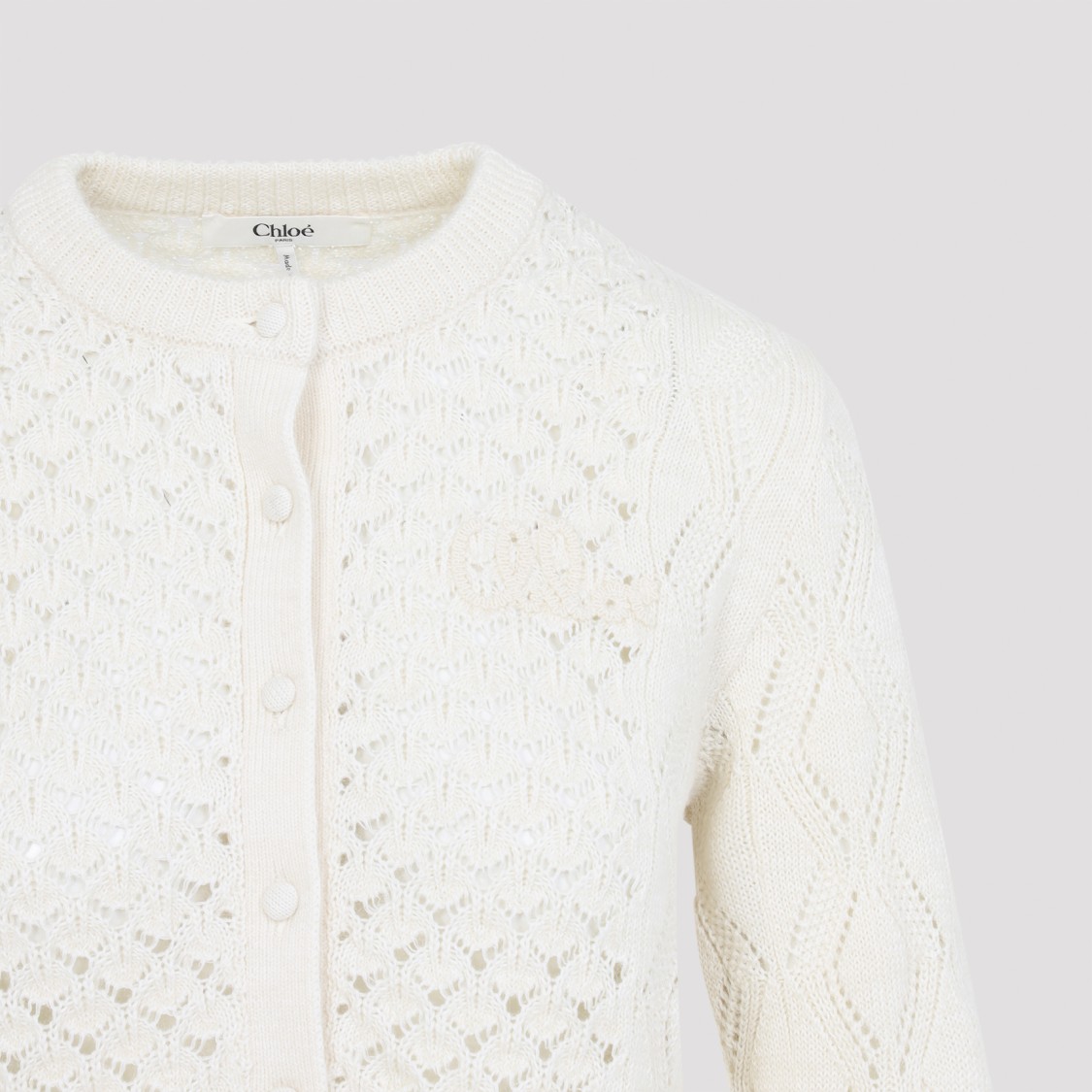 Chloé Openwork Flounced Cardigan In Alpaca And Silk In White