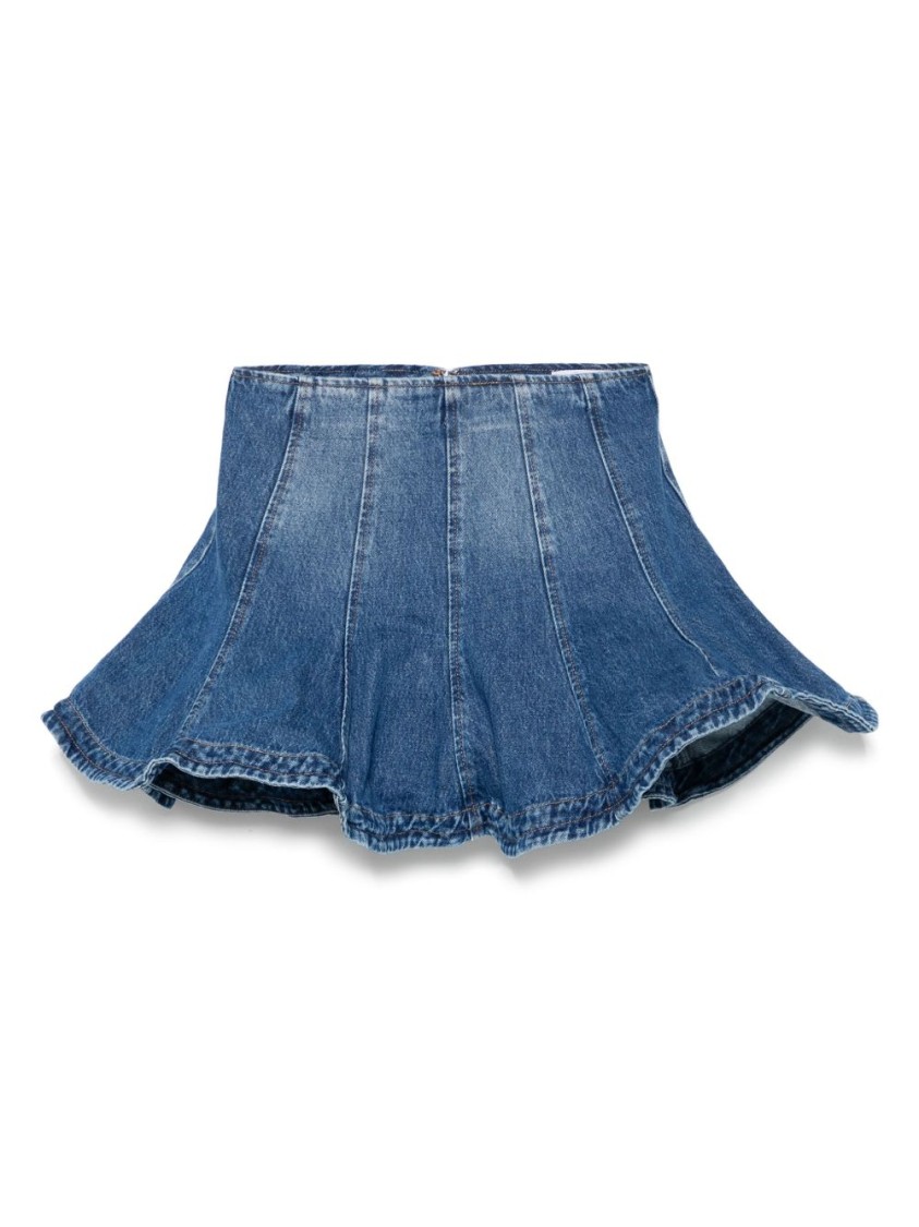 Msgm Flared High Waist Short Denim Skirt