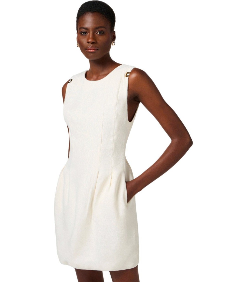 Elisabetta Franchi Ivory Linen Blend Dress Mini | THE LIST