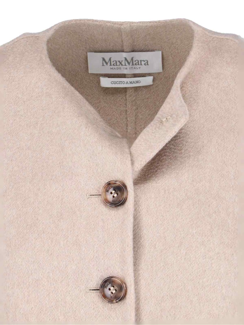 Max Mara Beige Cashmere Cape With Button Closure And Maxi Back Slit In Brown