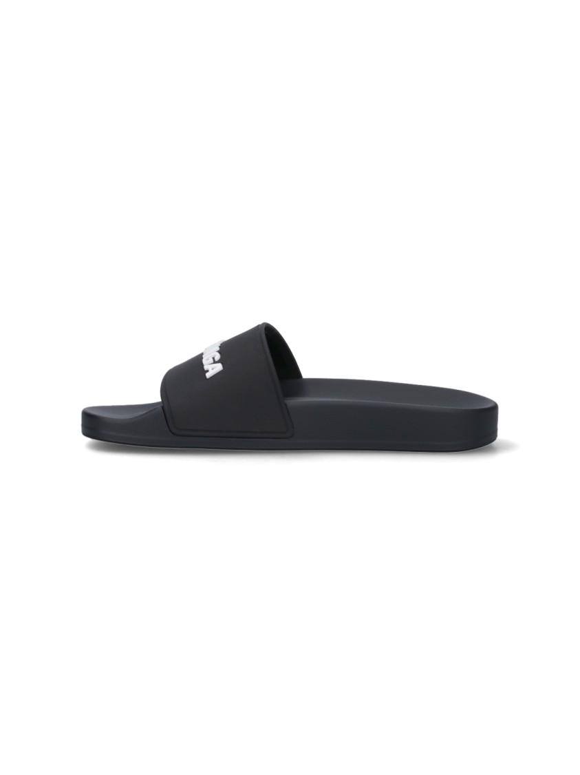 Balenciaga Logo-embossed Pool Slides In Black