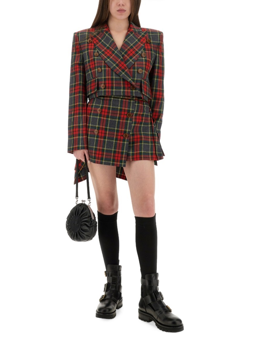 Vivienne Westwood Structured Plaid Peak Lapel Blazer In Gray