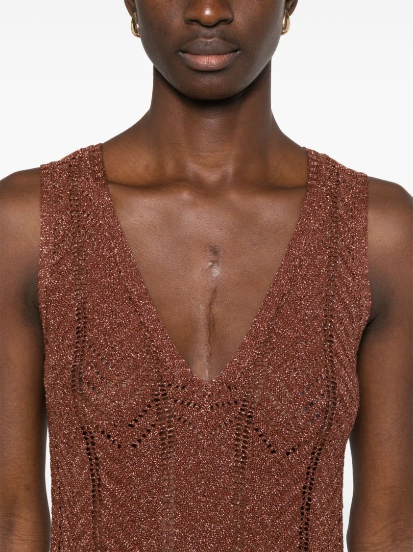 TWINSET TWIN-SET BROWN MIDI DRESS WITH TEXTURED FABRIC