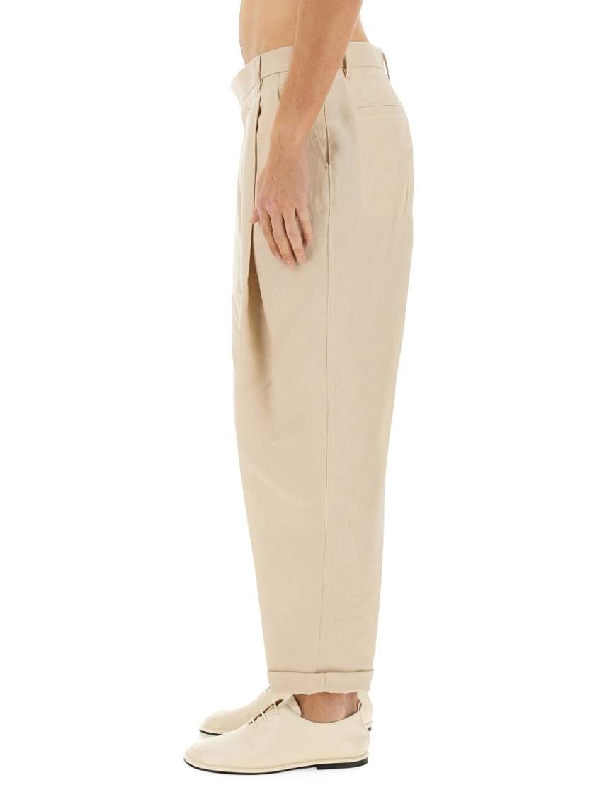 Dolce & Gabbana Stretch Cotton Pants With Branded Tag In Neutrals