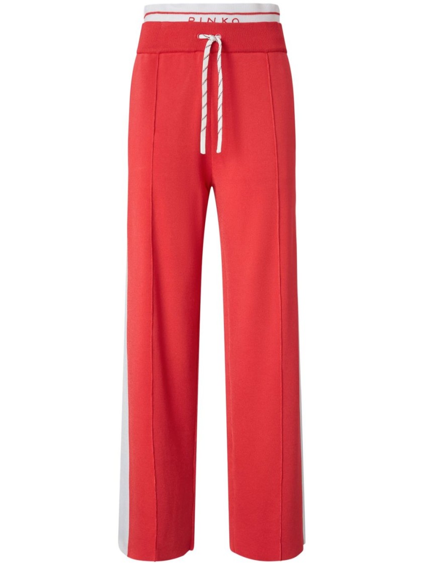 Shop Pinko Wide-leg Trousers With Contrasting Side Panels In Red
