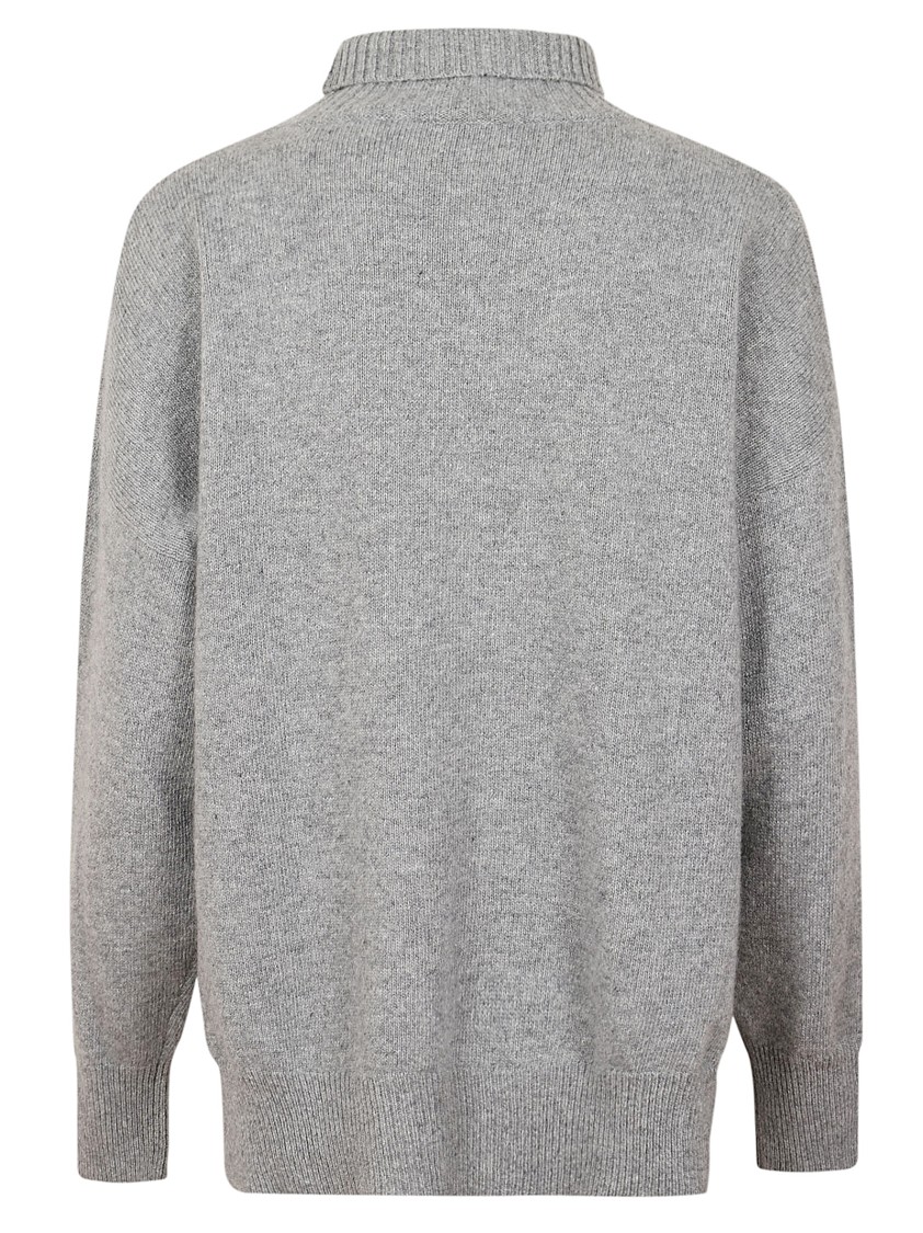 Roberto Collina Grey High Neck Sweater With Side Slits In Gray
