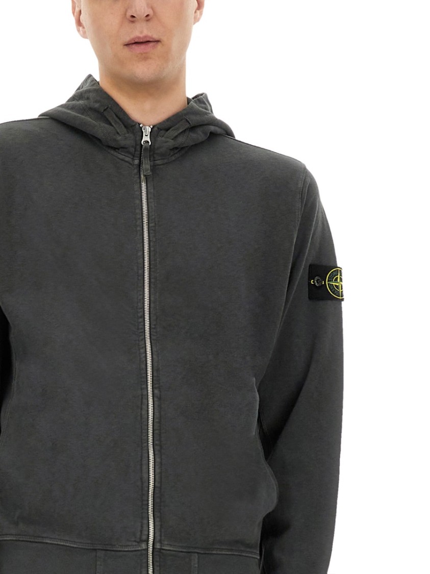 Stone Island Front Zip Closure Grey Zipper Hoodie