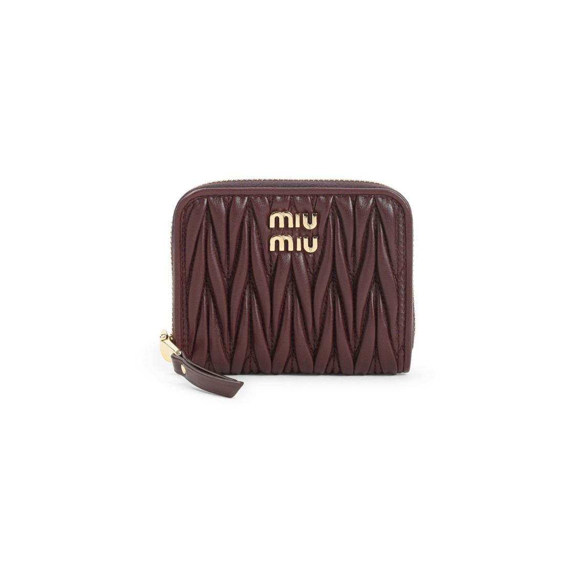 Miu Miu Quilted Burgundy Lamb Leather Wallet In Brown