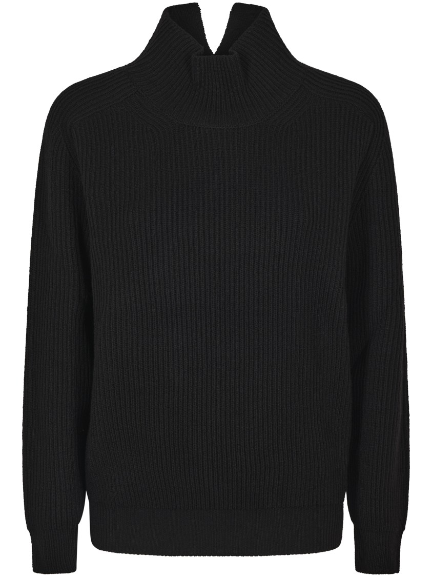 Dondup High Collar Sweater With Split Design And Textured Ribbing In Black