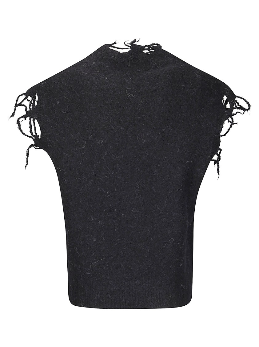 Haikure Distressed V-neck Sleeveless Sweater In Black