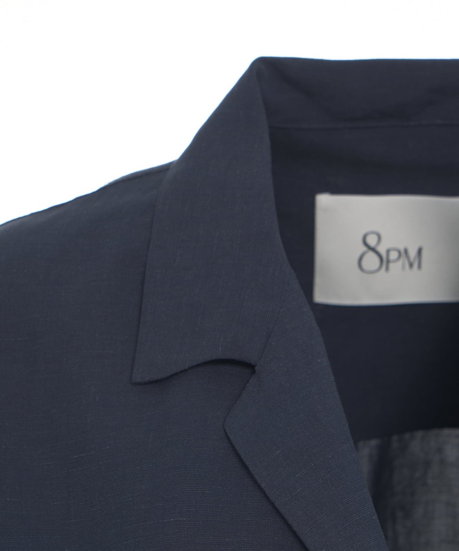 8PM 8PM LINEN BLEND BLACK BLOUSE WITH NOTCHED LAPELS
