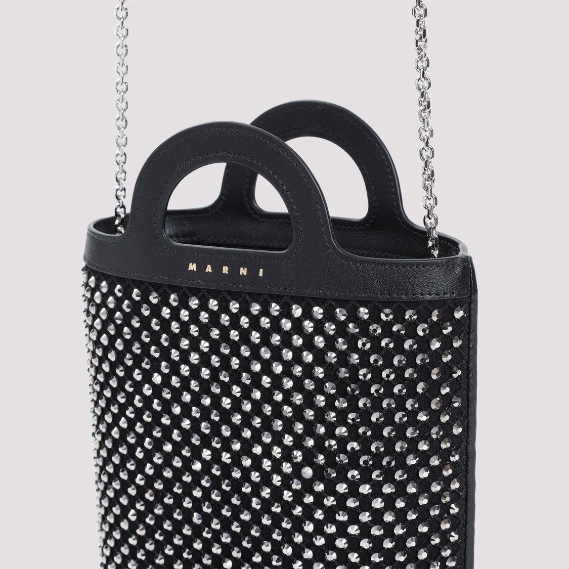 Marni Nano Tropicalia Crystal-embellished Bucket Bag In Grey