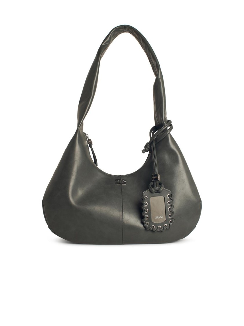 Ganni Black Leather Hobo Medium Shoulder Bag