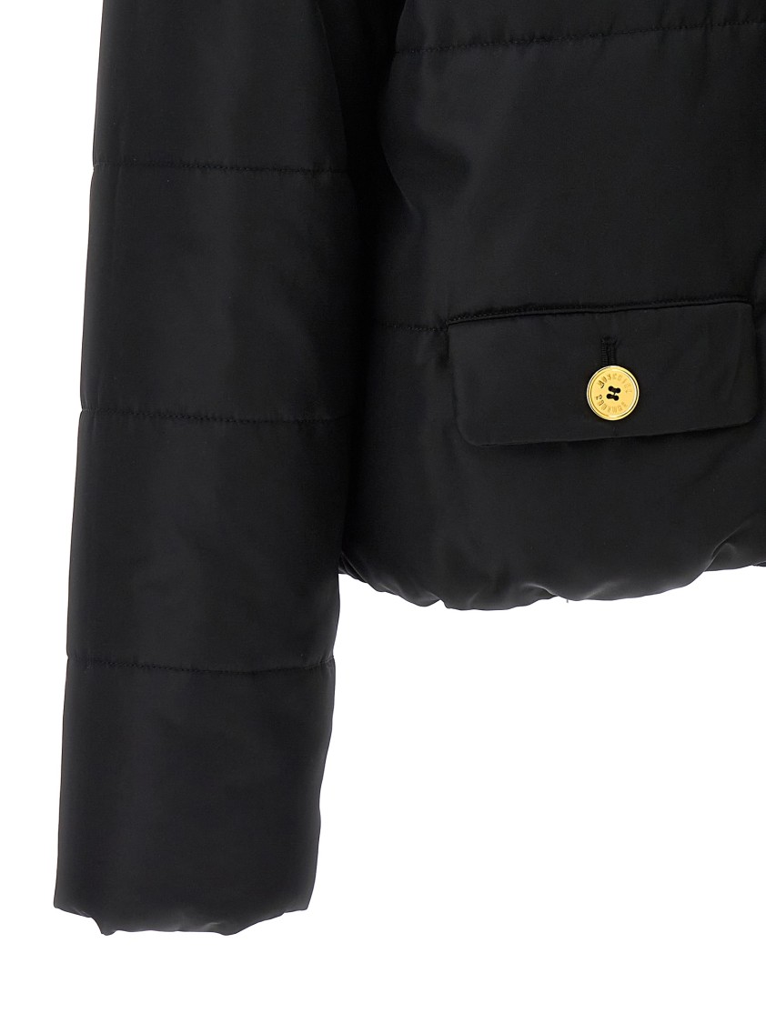 Moschino Padded Down Jacket With Gold Logo Button Closure In Black
