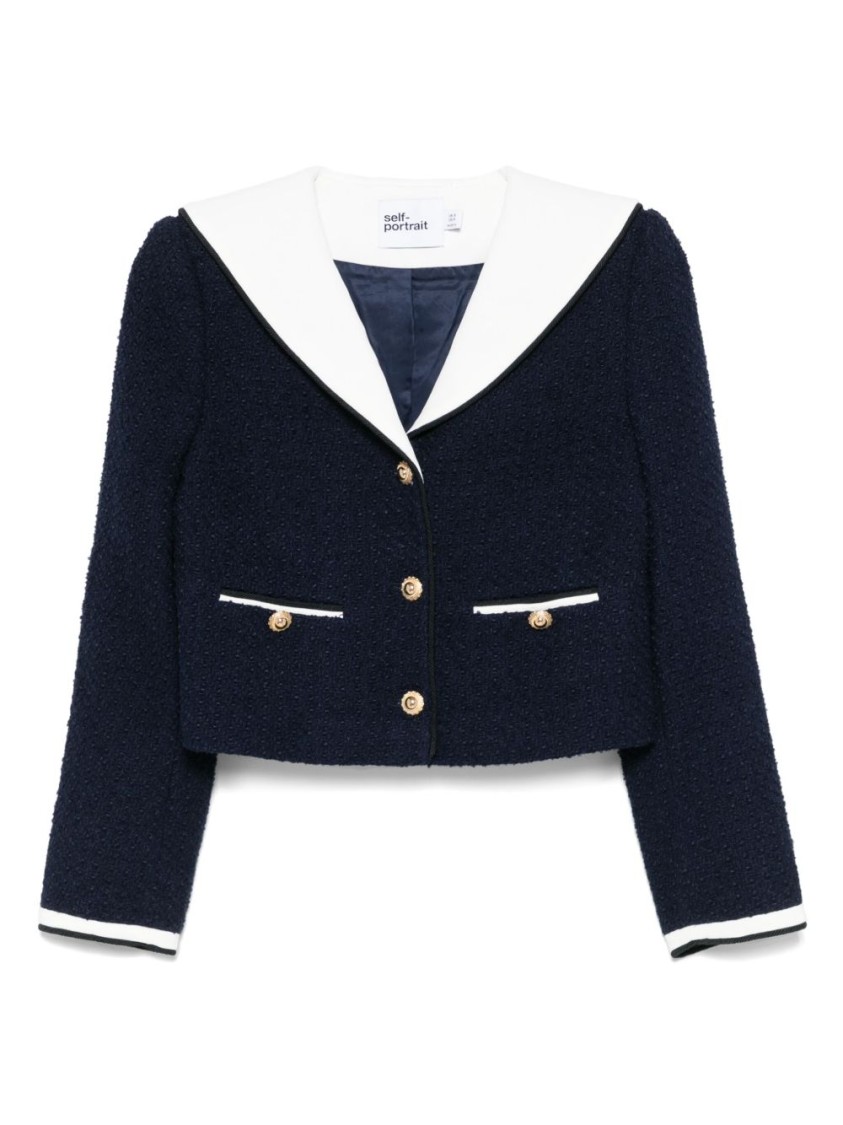 Self-portrait Boucle Jacket With Contrasting Neckline In Black