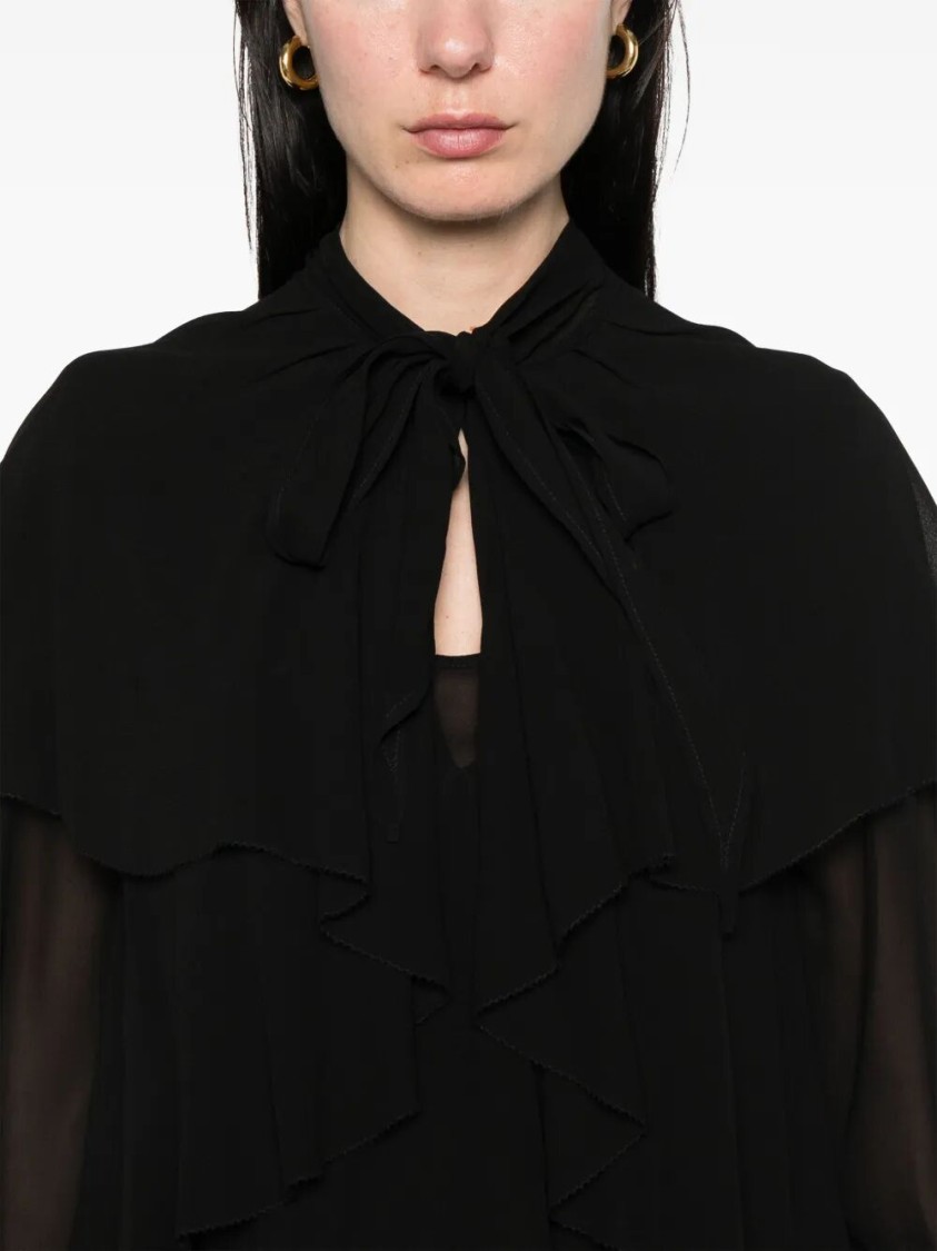 Twinset Twin-set Layered Black Blouse With Ruffled Detailing In Black
