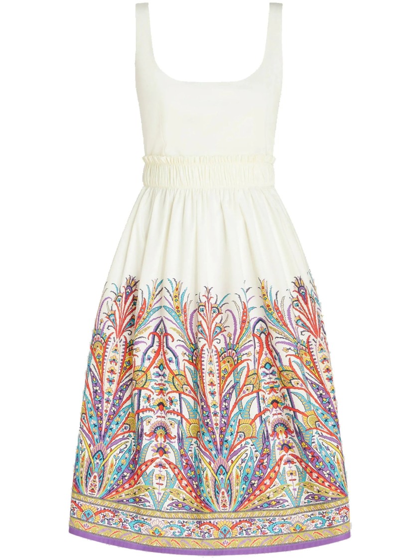 Etro Floral Embroidered Midi Dress With Square Neckline In Multi