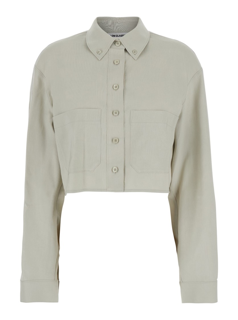 Shop Low Classic Khaki Green Crop Shirt With Front Patch Pockets