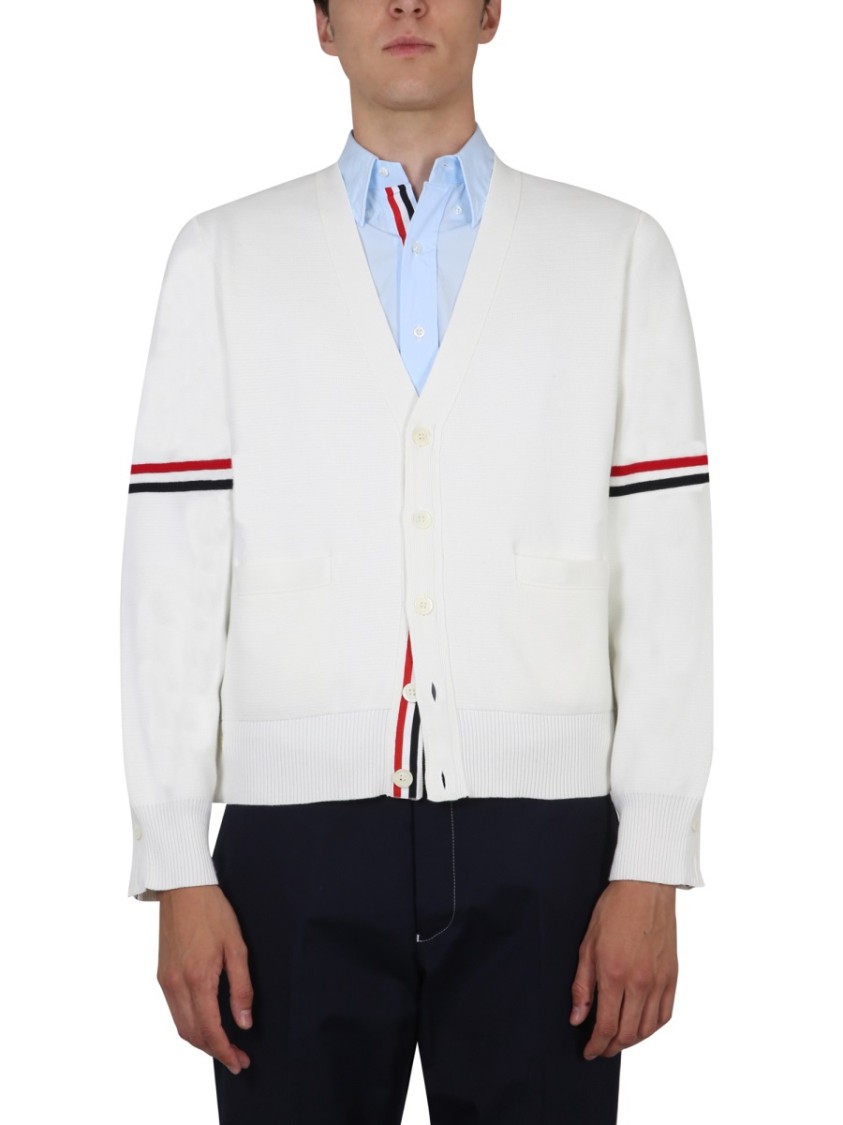 Thom Browne Men's V-neck Cardigan In White