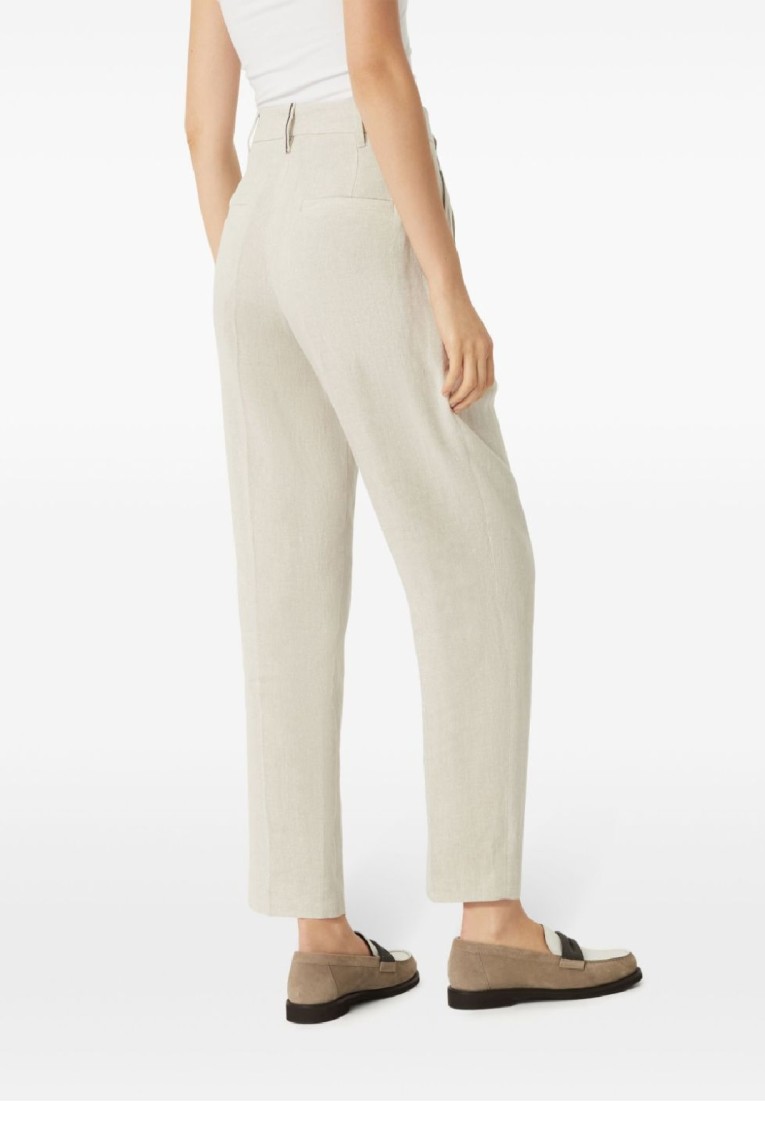 Shop Brunello Cucinelli Tapered High-waist Beige Pants In Neutrals