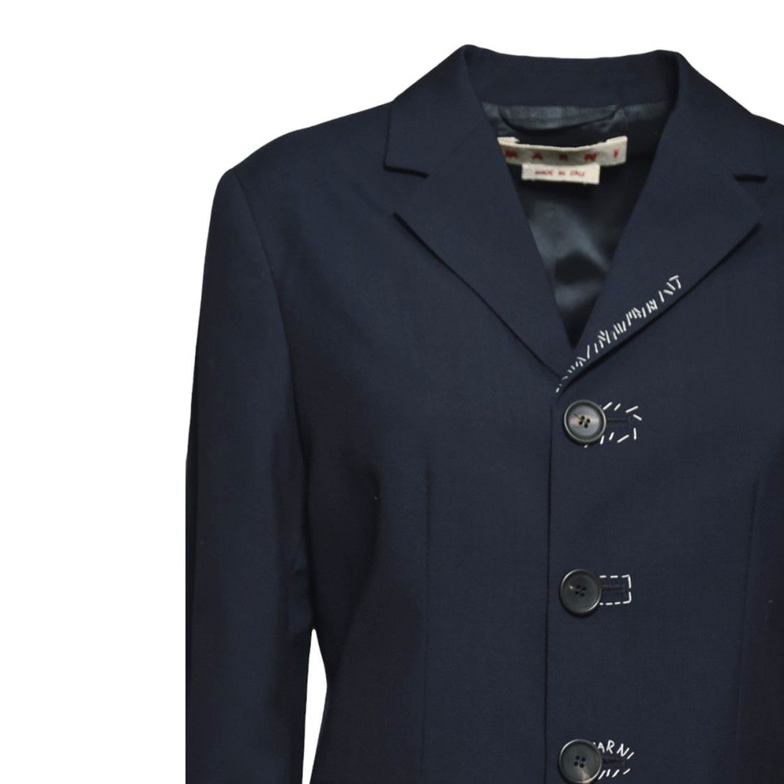 Marni Dark Blue Wool Fresh Fabric Baby Jacket With Embroidery In Black