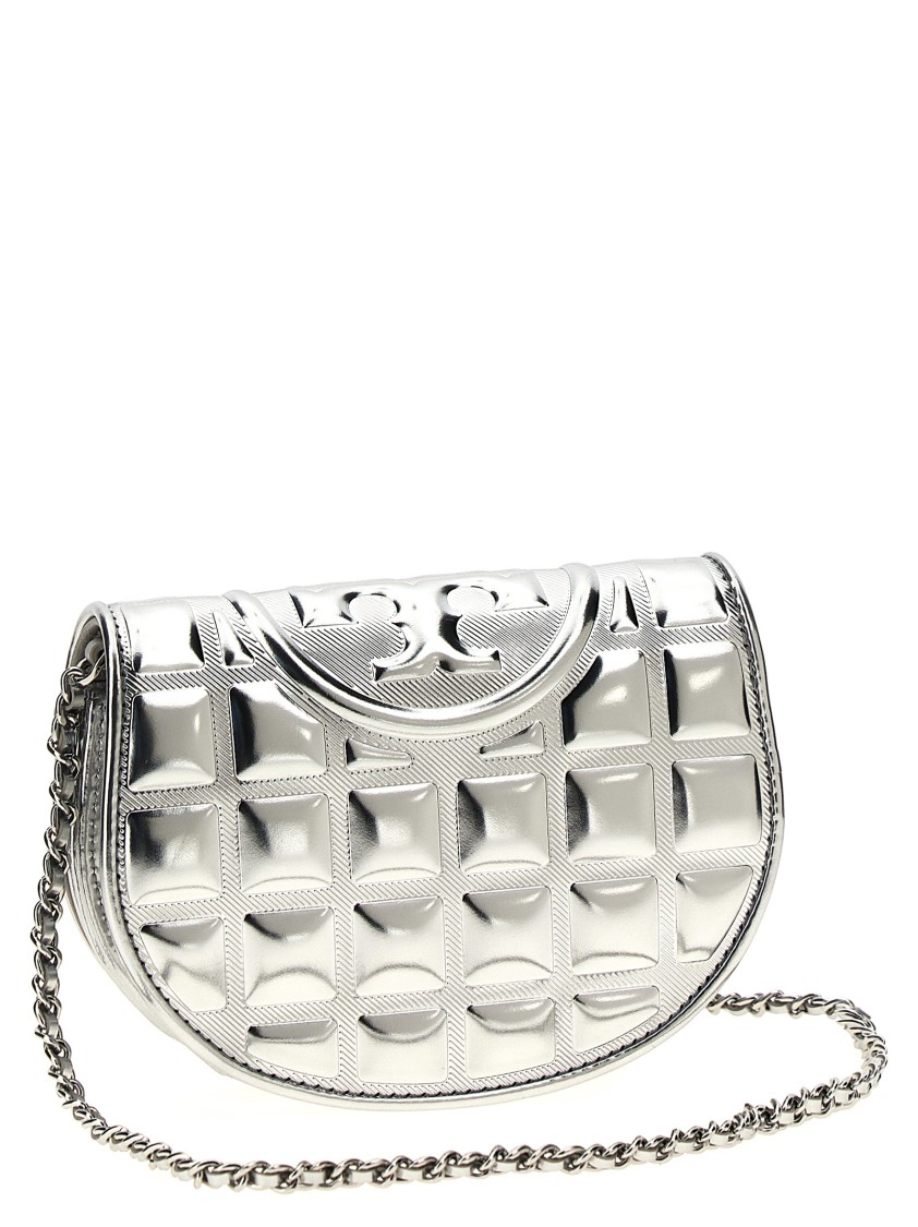 Tory Burch Fleming Metallic Square Quilt Wallets And Card Holders In Silver