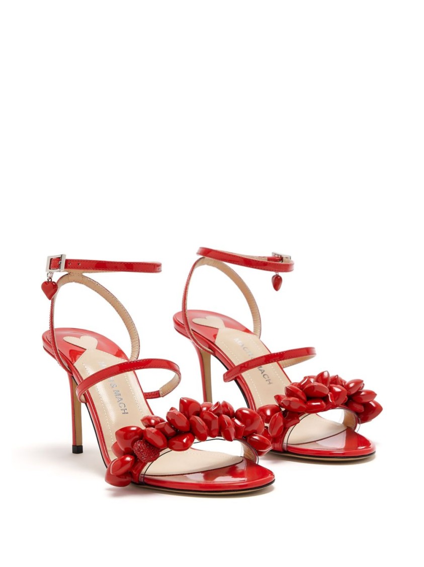 Mach&mach Mach & Mach Floral Embellished Red Leather Sandals In Red