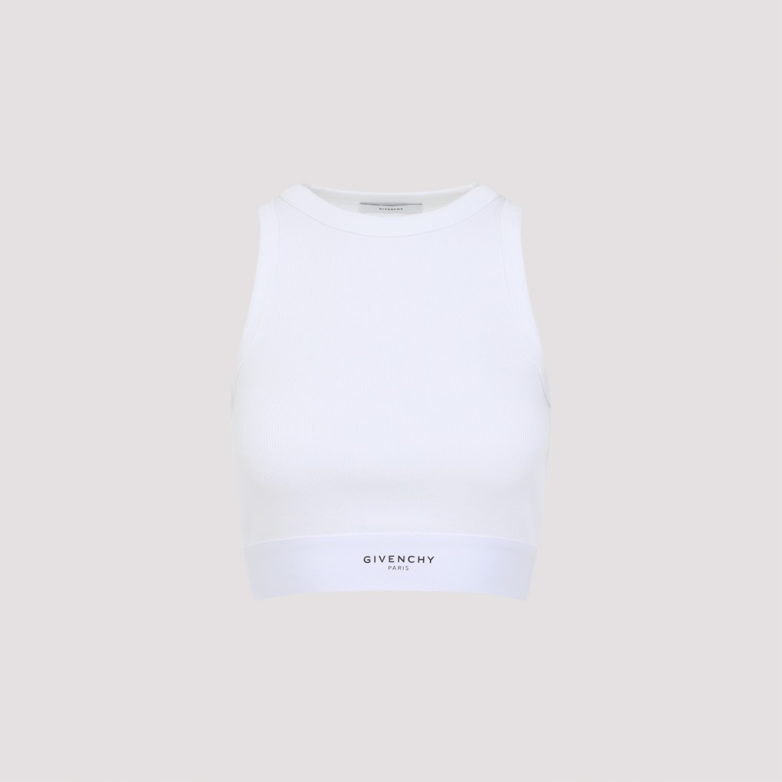 Givenchy White Ribbed Stretch Cotton Cropped Tank Top In White