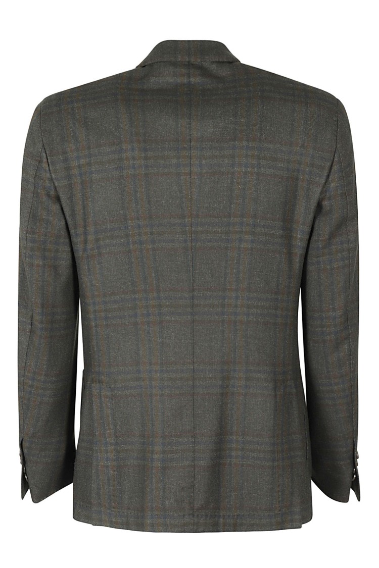 Santaniello Wool Blazer With Three Buttons And Patch Pockets In Green