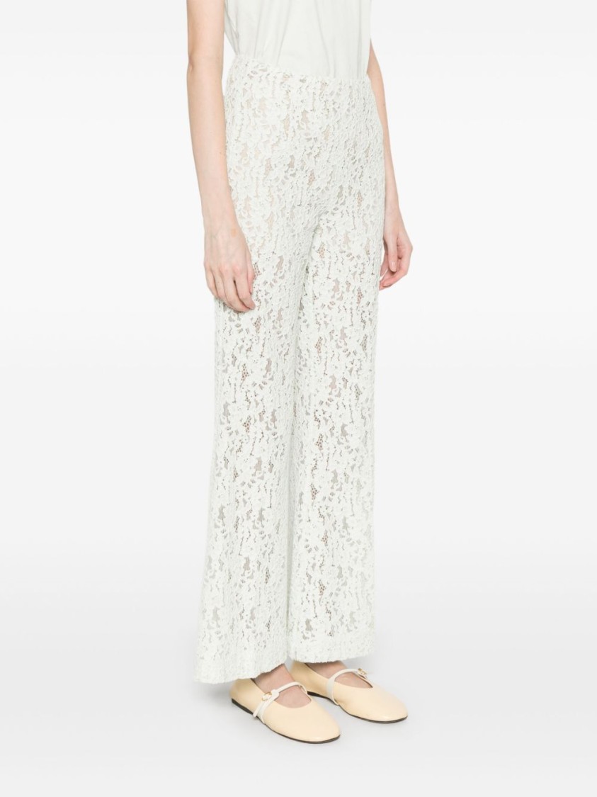 TWINSET TWIN-SET FLARED WHITE TROUSERS WITH DELICATE LACE OVERLAY 