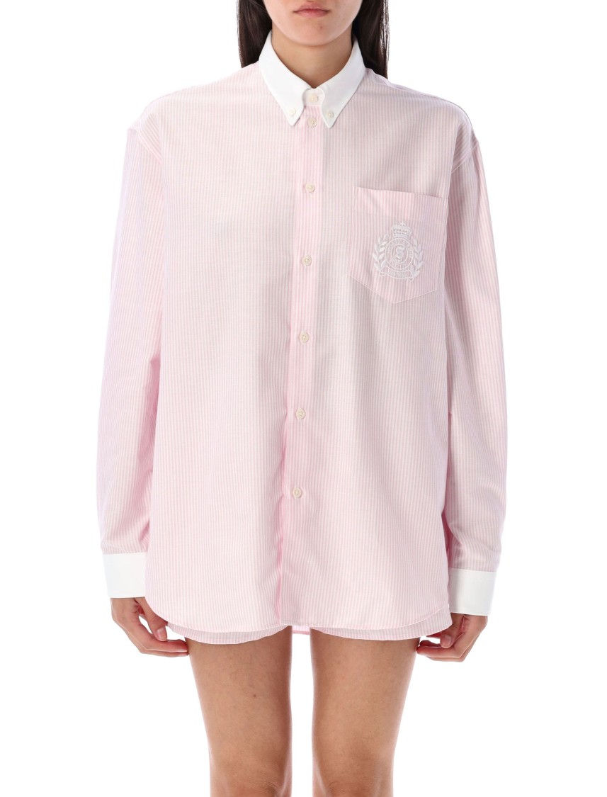 Sporty And Rich Striped H&w Crest Oversized Oxford Shirt