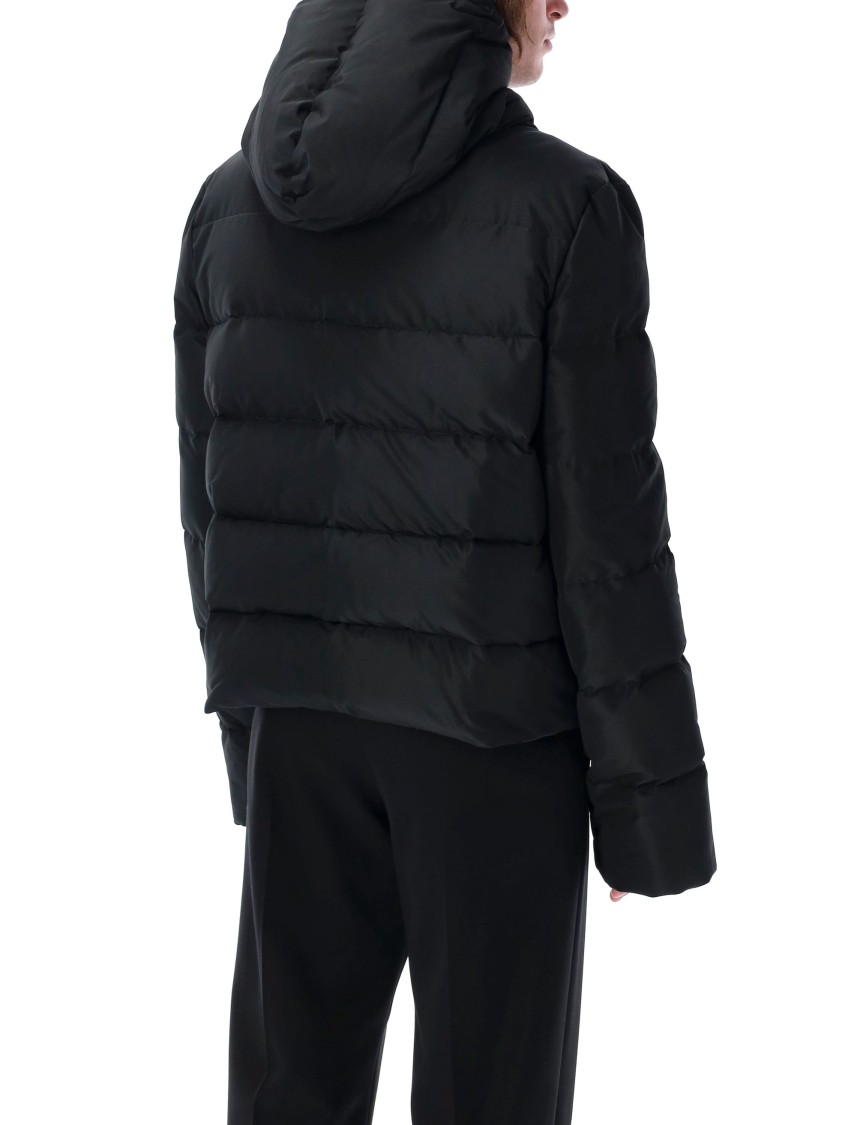 Rick Owens Black Cropped Hooded Down Jacket With Zip In Tech Fabric Man In Black