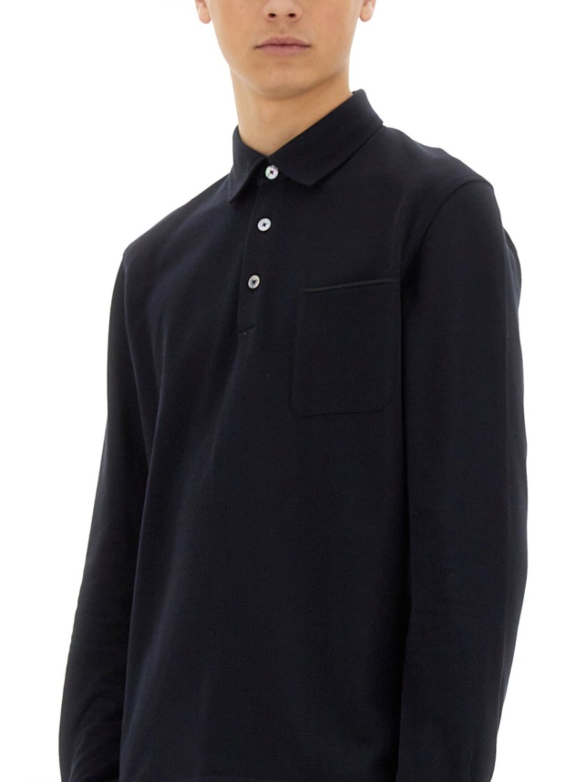 Shop Zegna Long-sleeved Cotton Polo In Blue