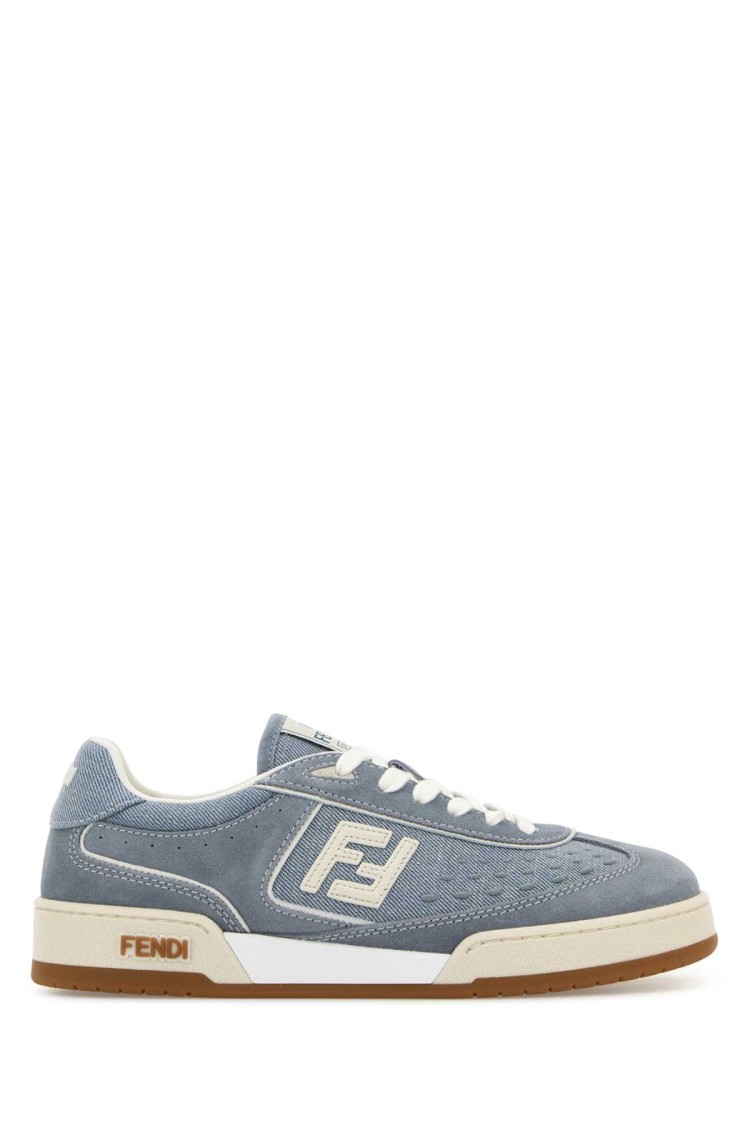 Fendi Light Blue Denim And Suede  Match Sneakers In Gray