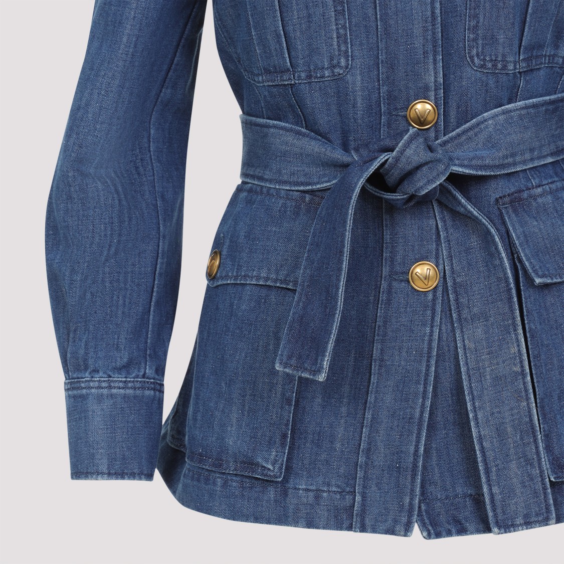 Shop Valentino Tailored Belted Jacket With Gold-tone Buttons In Blue
