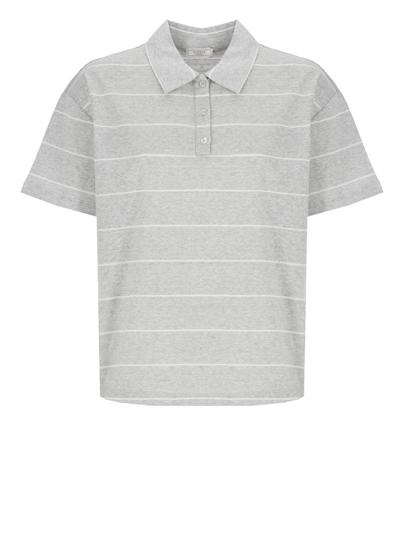 Shop Peserico Grey Linen And Cotton Polo