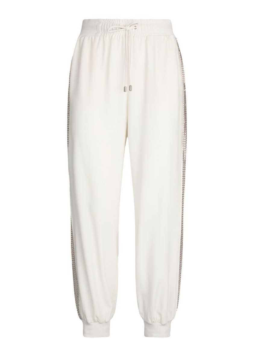 LIU •JO LIU JO WHITE AND GRAY TROUSERS WITH SHIMMERING SIDE PANELS