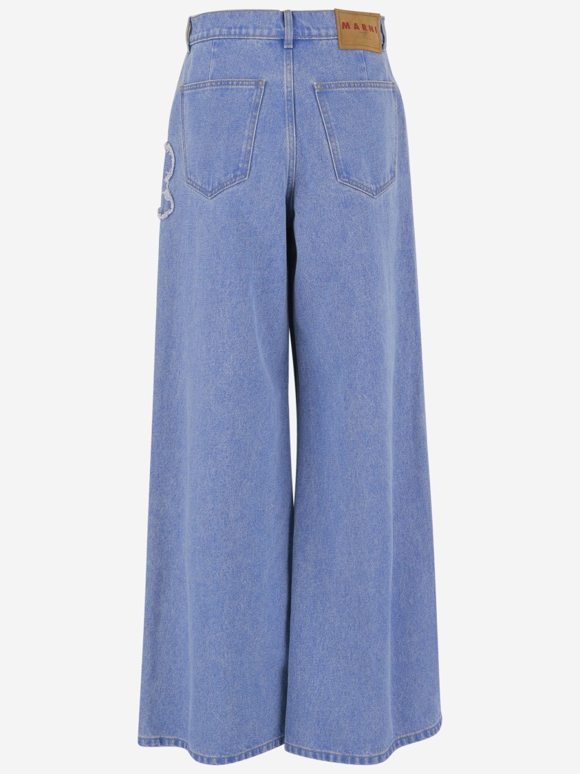 Shop Marni Cotton Denim Jeans With Appliqués In Blue