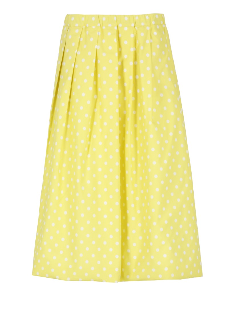 Fabiana Filippi Pleated Cotton Skirt With Contrasting Polka Dots In Yellow