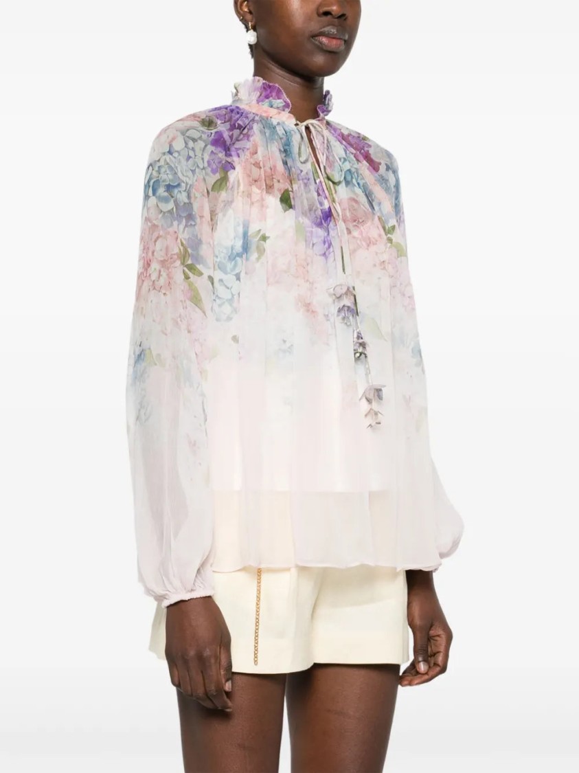 Zimmermann Multicolour Floral Top With High Neckline And Tie Detail