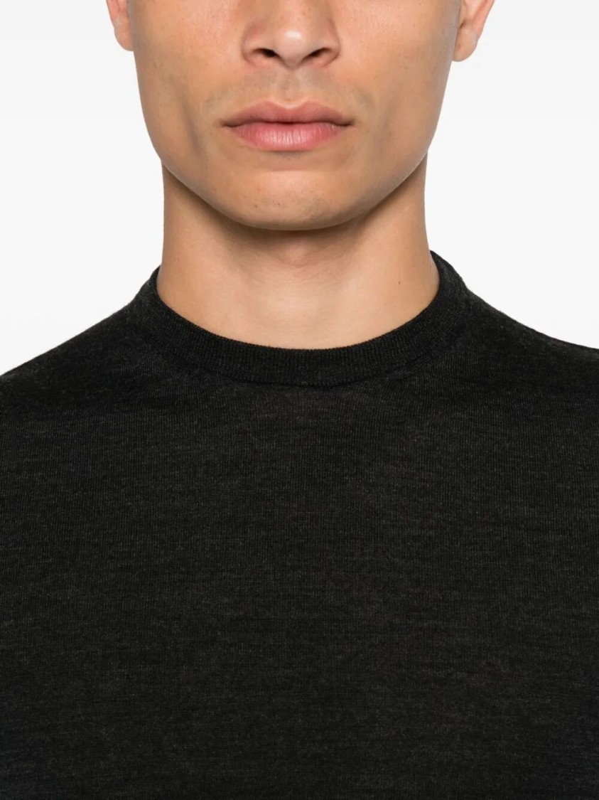 Drumohr Textured Knit Long Sleeve Crew-neck Sweater In Black