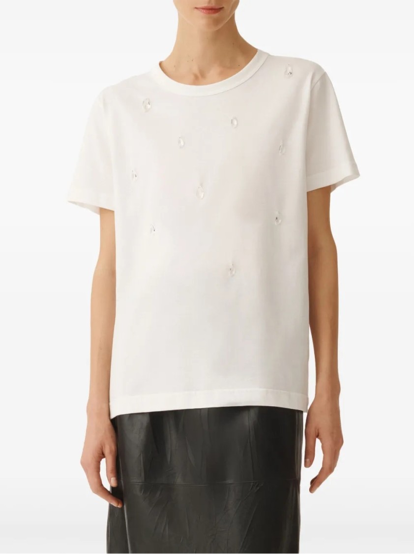 Fabiana Filippi Short-sleeved Jersey Top With Subtle Embellishments In Neutral