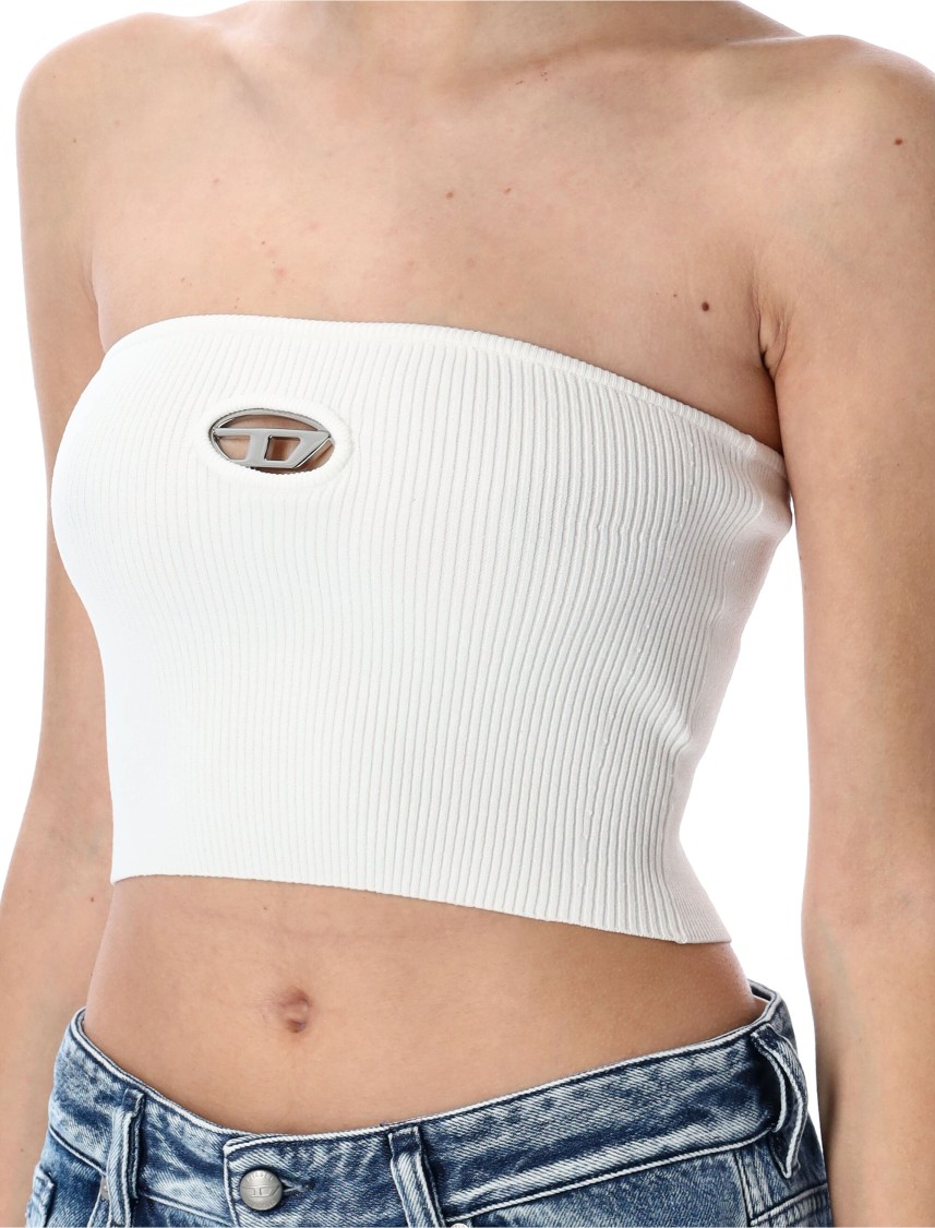 Shop Diesel Ribbed Tube Top With Stylish Logo Plaque In White