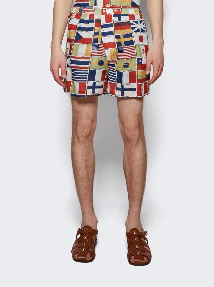 Bode International Straight-leg Printed Linen Shorts In Multicolor