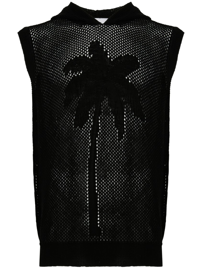 AMARANTO AMARANTO MESH DESIGN BLACK KNIT TOP 