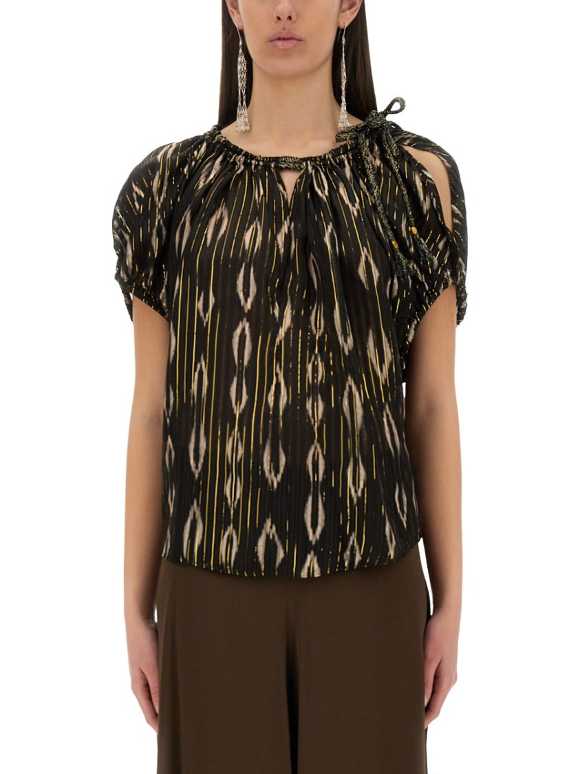Isabel Marant "sonae" Abstract Pattern Gathered Neckline Top In Black